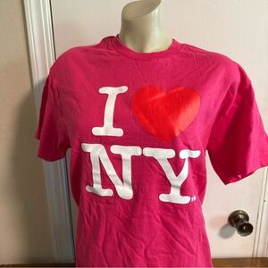 I Heart NY Women's Pink Short Sleeve Graphic Tee with Red Heart